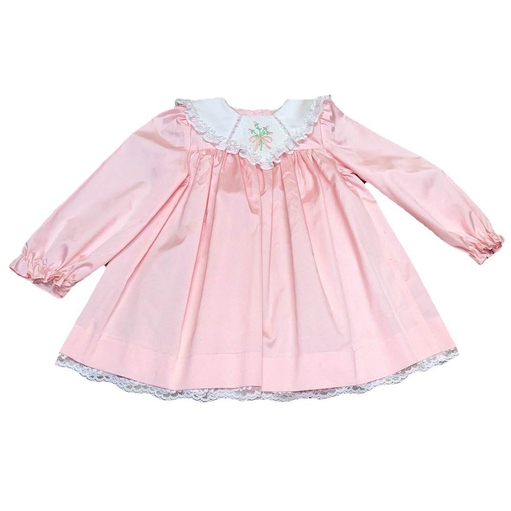 Ruth Of Carolina Vintage Pink Flower Pleated Dress Lace Trim Cottage USA Girl 4T